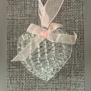Spun Glass Hearts Ornaments With Pink Ribbon (Set of 5)